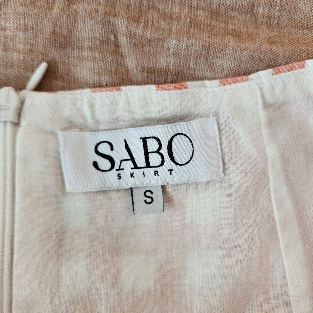 Sabo Skirt "Cara" Peach Gingham Wrap Mini Skirt Size S - Picture 5 of 7
